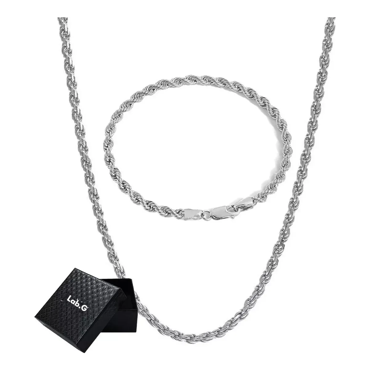 Foto 1 | 2pz Pulsera Y Collar Torsal Acero Inoxidable Hombre Lab.g Plata