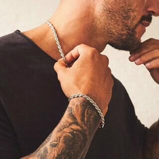 Foto 4 | 2pz Pulsera Y Collar Torsal Acero Inoxidable Hombre Lab.g Plata