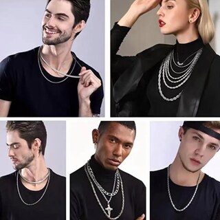 Foto 5 | 2pz Pulsera Y Collar Torsal Acero Inoxidable Hombre Lab.g Plata
