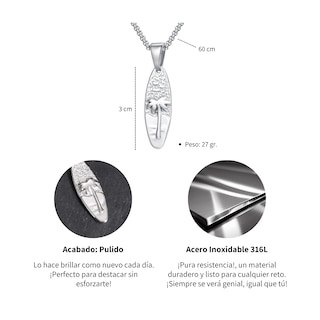 Foto 5 | Collar Chulada, Tabla De Surf Y Palemeras De Acero Inoxidable Hipoalergénico