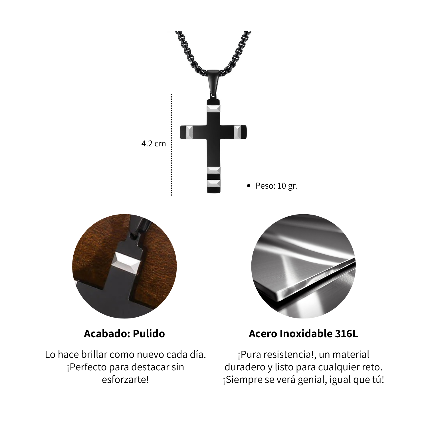 Foto 5 | Collar de Acero Inoxidable Chulada Cruz de la Fortaleza