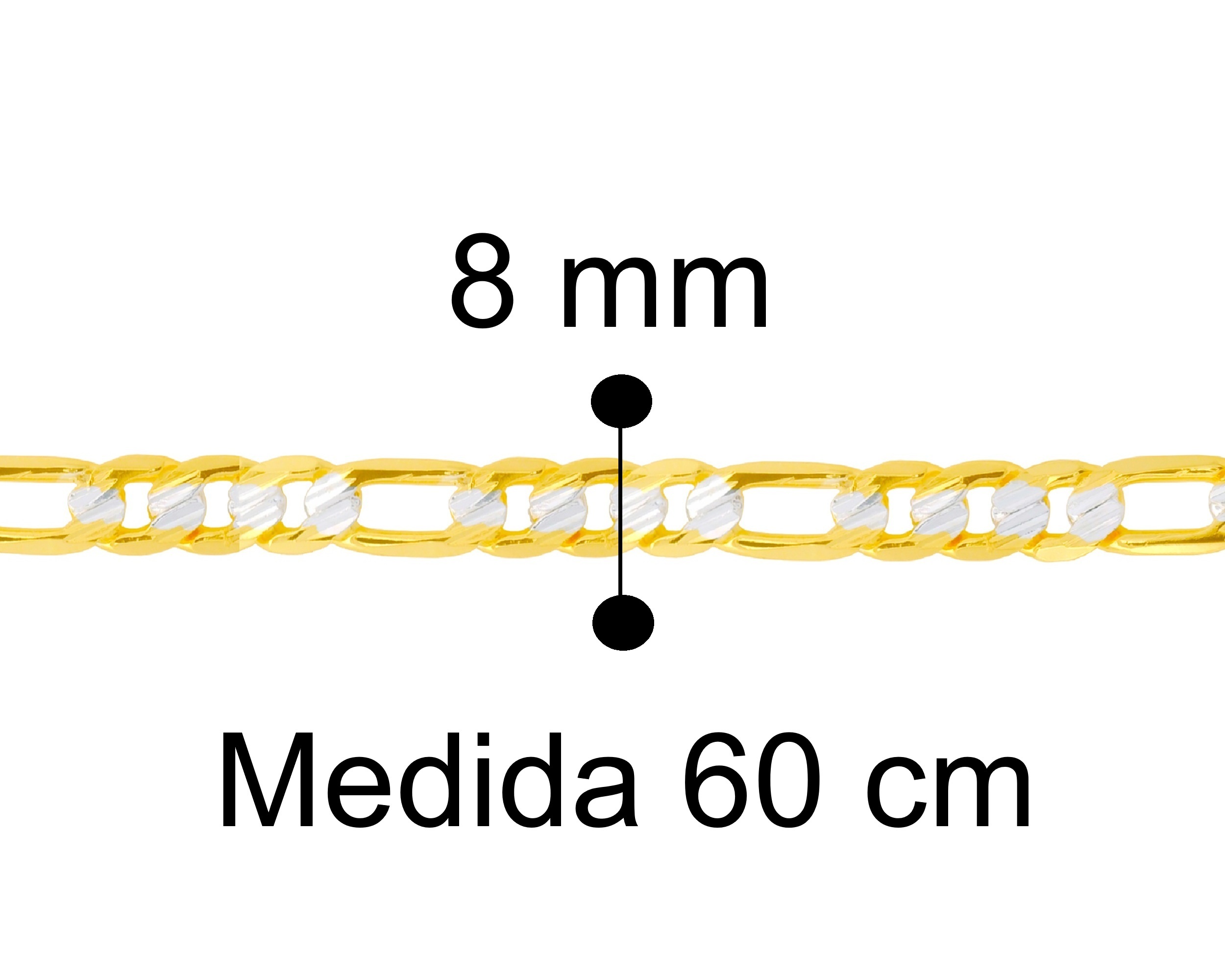 Foto 7 pulgar | Cadena Fígaro Bicolor 3x1 8mm 60cm Chapa De Oro 18k Ch141