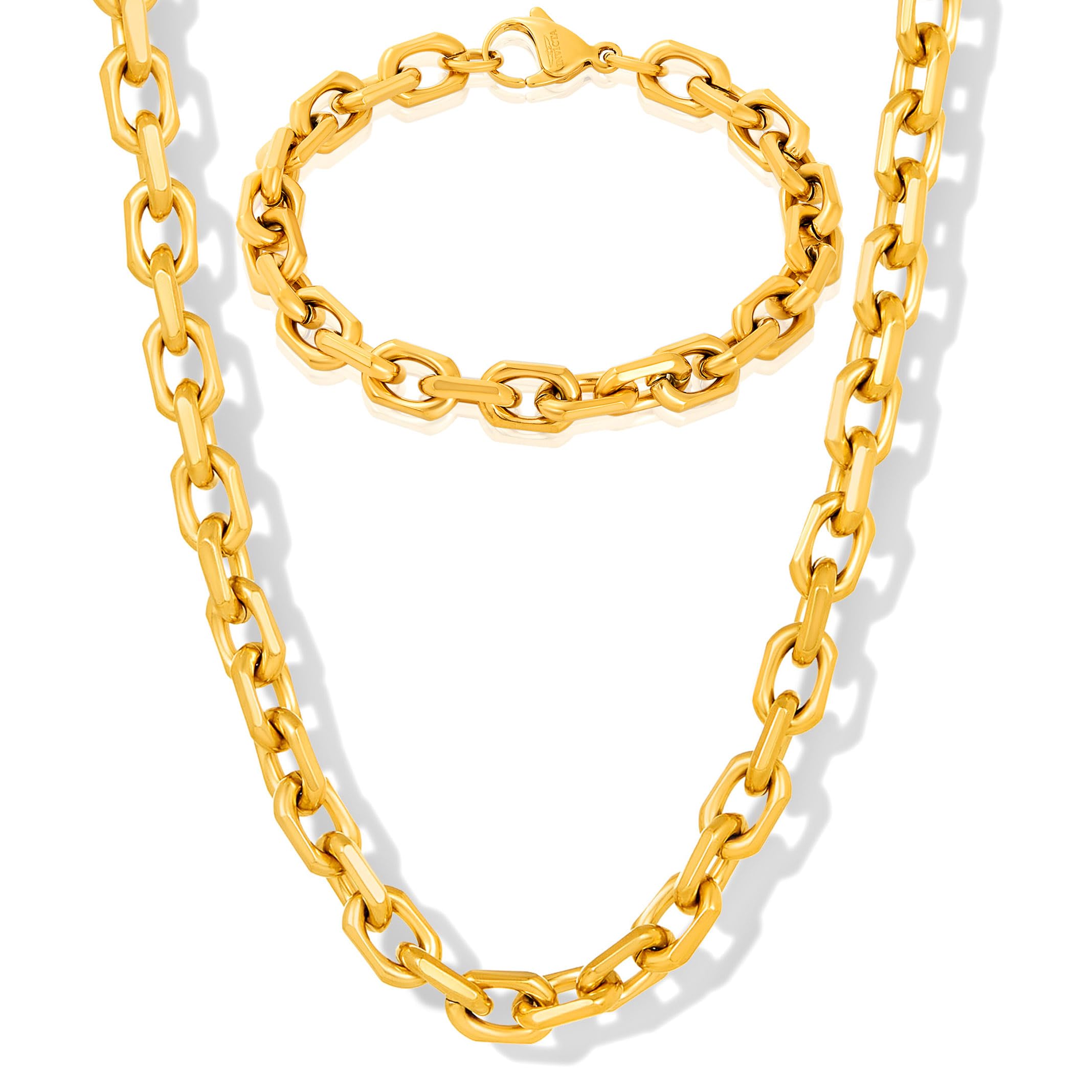 Foto 1 | Conjunto De Joyas Invicta - Brazalete Y Collar Dorados Con Borde Biselado - Venta Internacional.