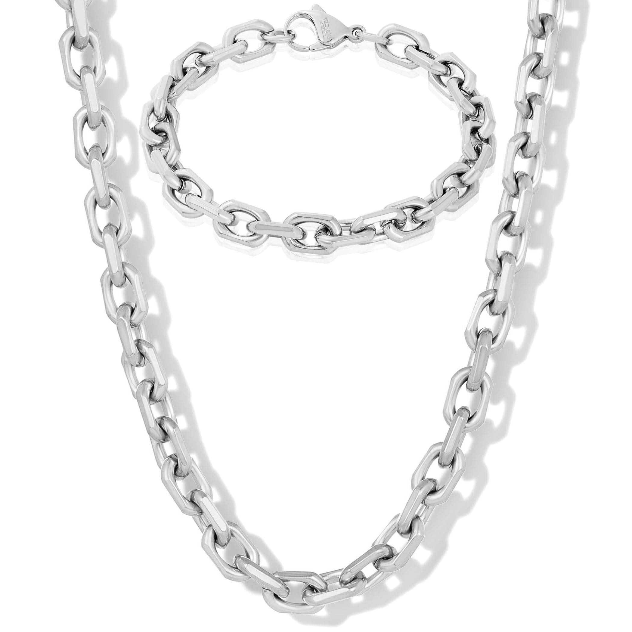 Foto 2 pulgar | Conjunto De Joyas: Pulsera Y Collar De Eslabones Con Borde Biselado Invicta - Venta Internacional.