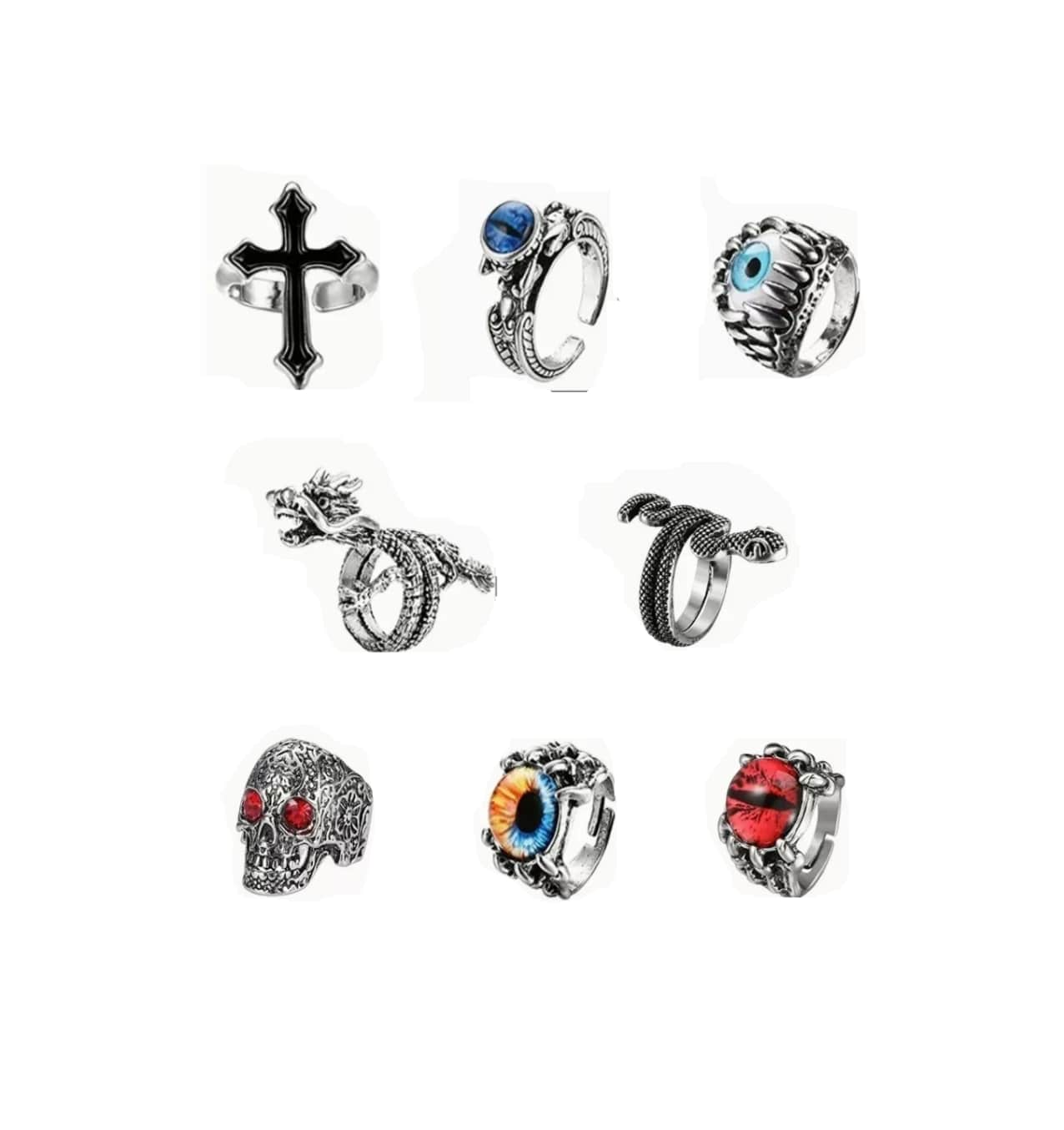 Anillos Ajustables Lab.G Plateados Gótico Punk Unisex 8 Piezas | Coppel.com