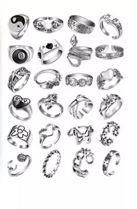 Anillos Vintage de Plata Gótica Punk 24 Piezas