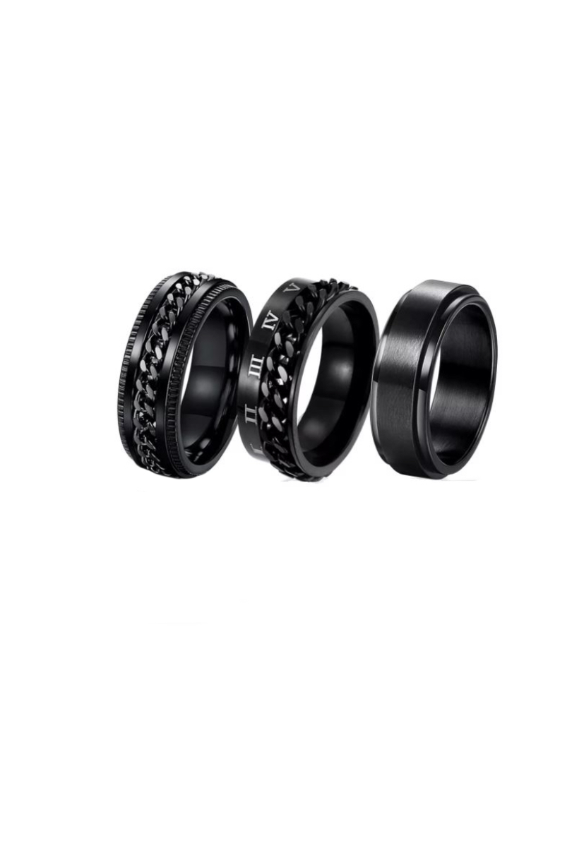 3pzs Anillo Minimalista T-8 (18mm), acero inoxidable, negro