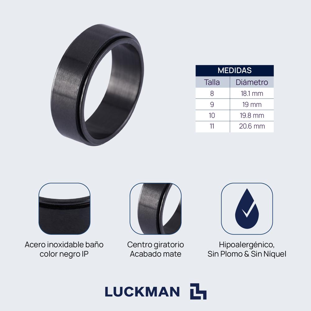 Foto 6 pulgar | Anillo Antiansiedad Luckman Negro para Hombre