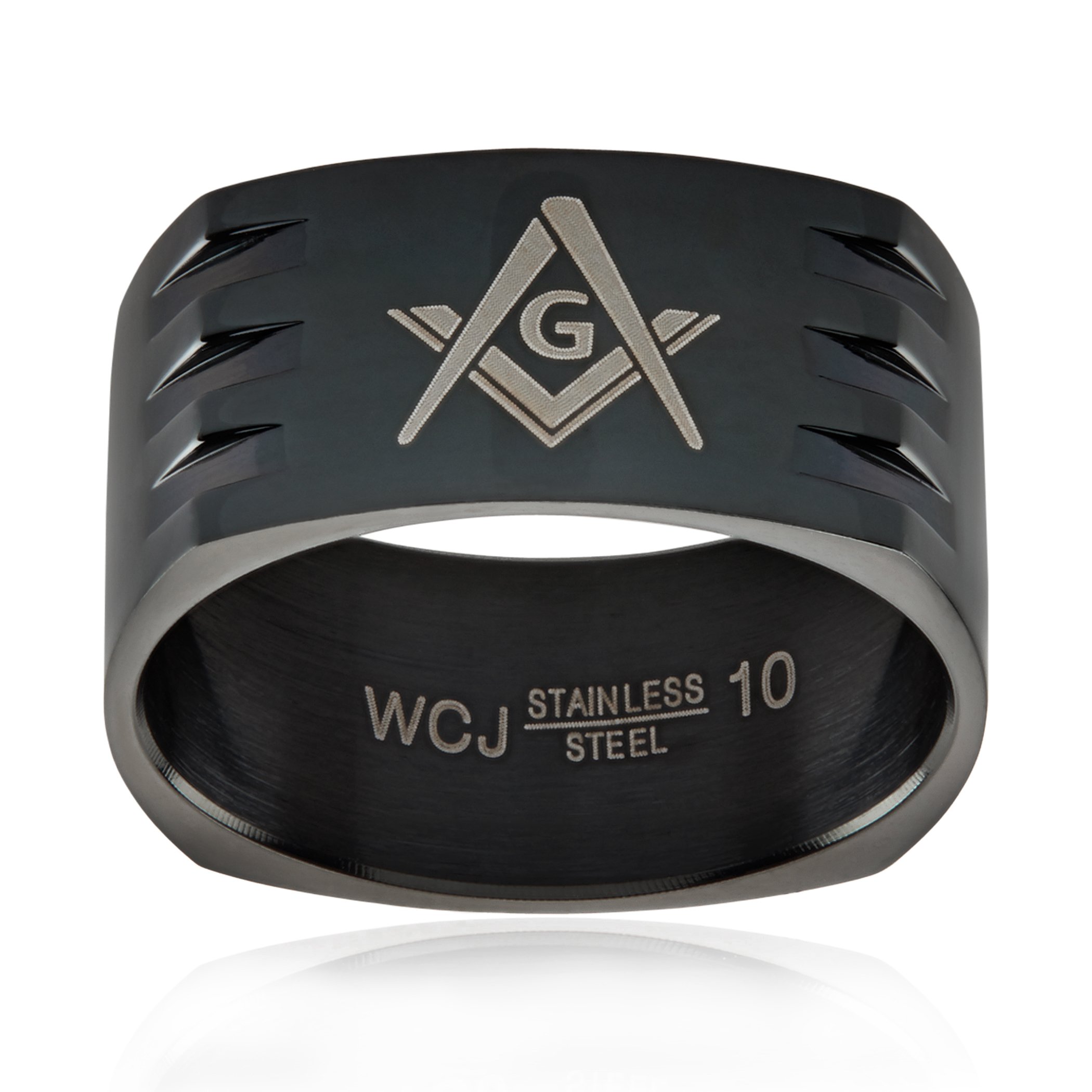 Foto 3 pulgar | Anillo West Coast Jewelry Masonic De Acero Inoxidable Chapado En Negro - Venta Internacional.