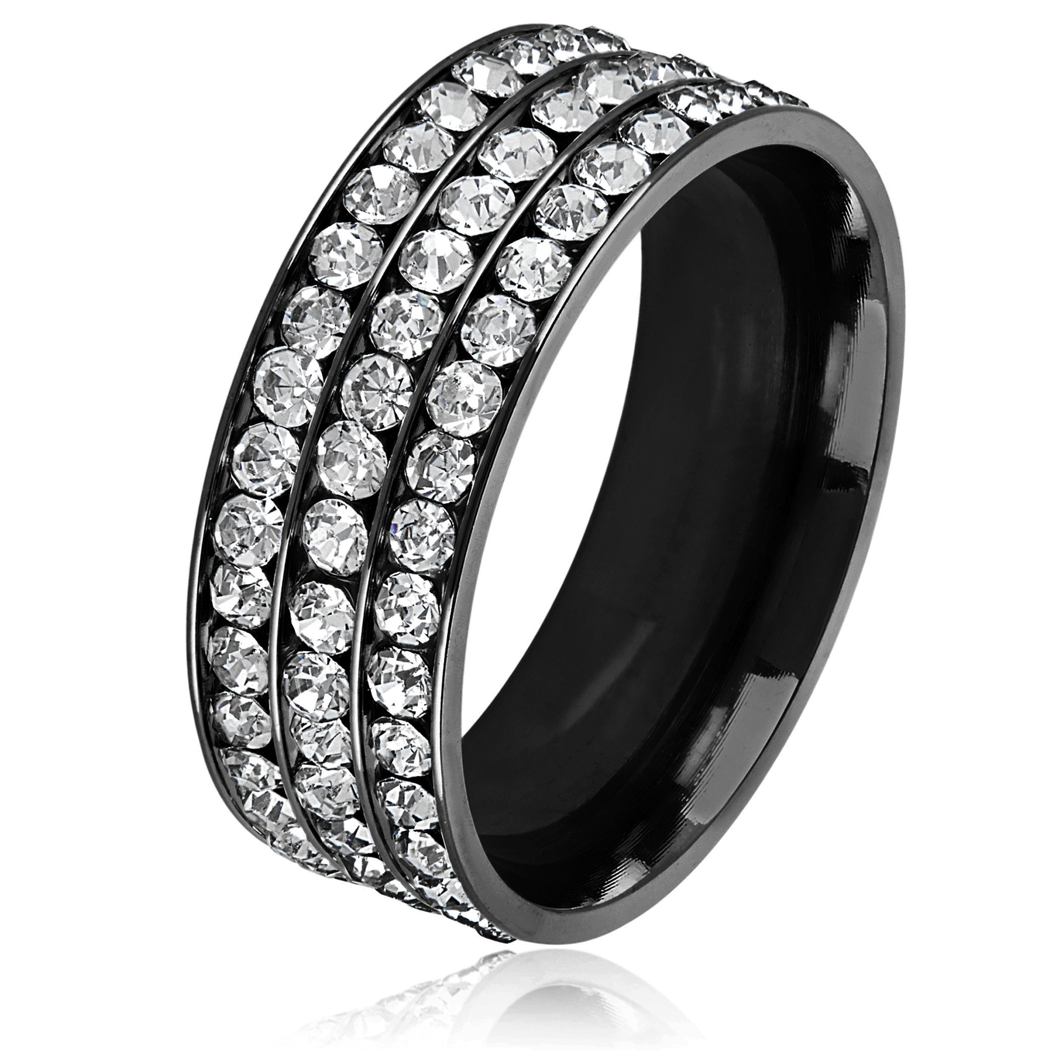 Foto 2 pulgar | Anillo West Coast Jewelry Triple Eternity Crystal De Acero Inoxidable - Venta Internacional.