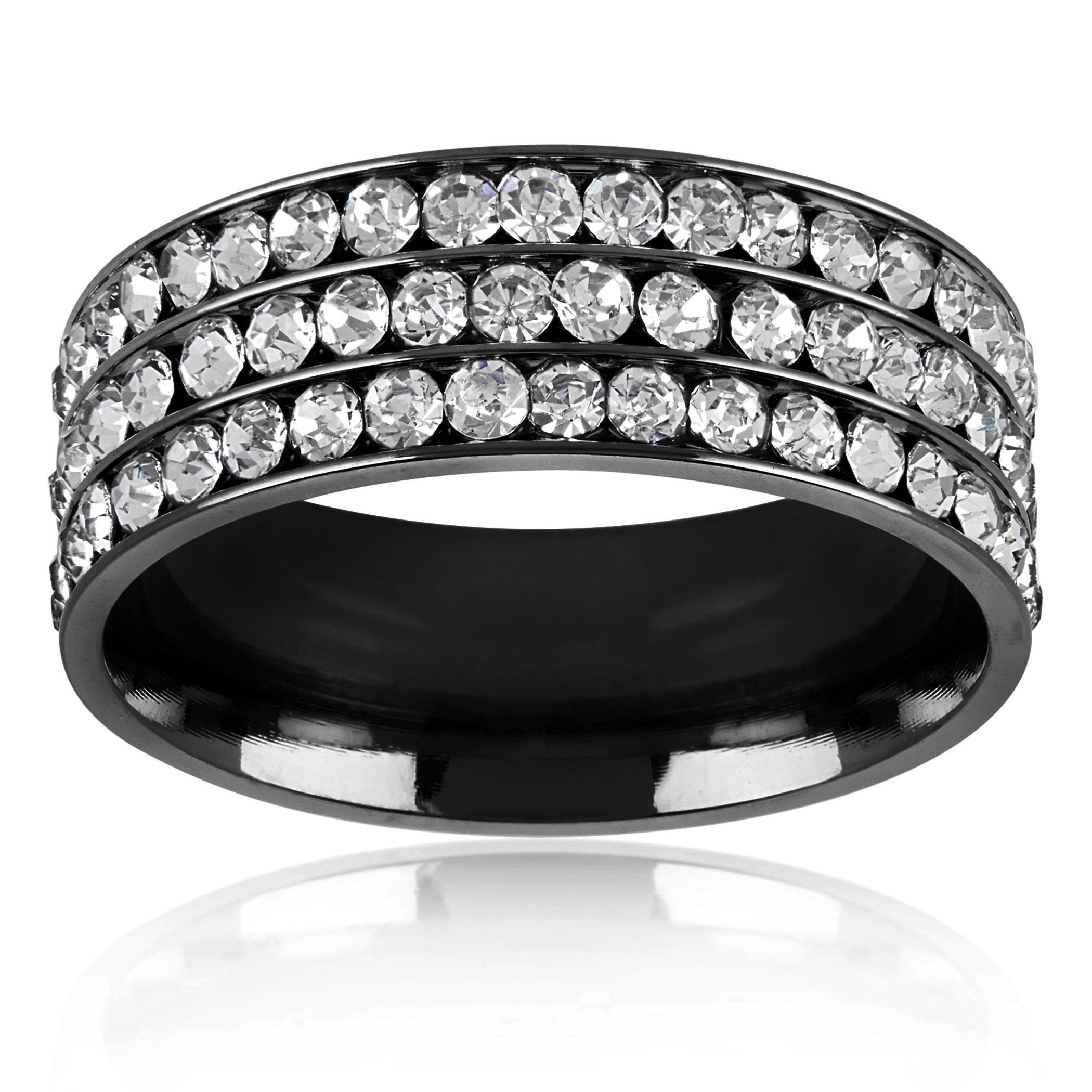 Foto 3 pulgar | Anillo West Coast Jewelry Triple Eternity Crystal De Acero Inoxidable - Venta Internacional.