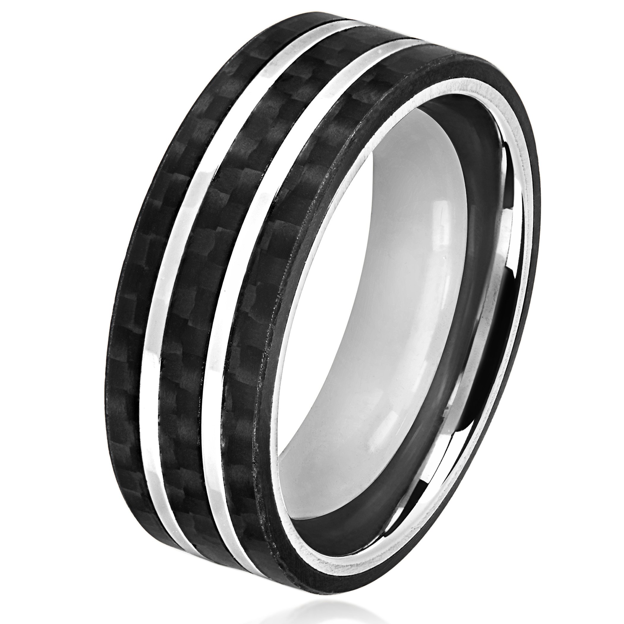 Foto 2 pulgar | Anillo West Coast Jewelry De Acero Inoxidable Y Fibra De Carbono De 8 Mm - Venta Internacional.