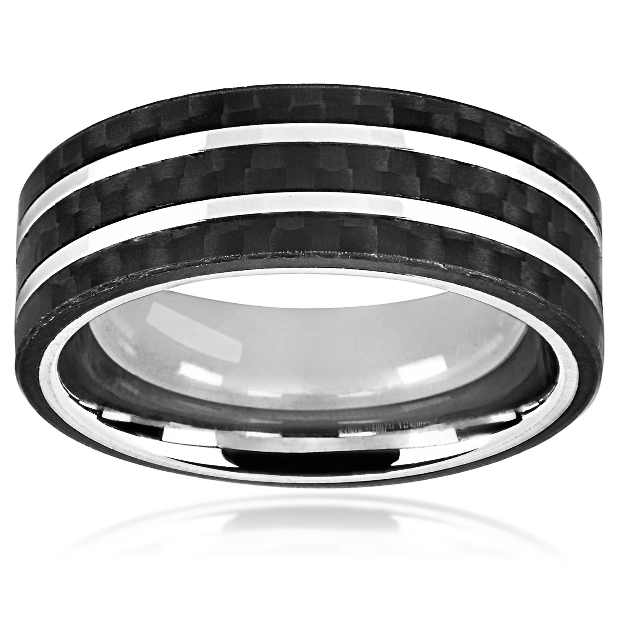 Foto 3 pulgar | Anillo West Coast Jewelry De Acero Inoxidable Y Fibra De Carbono De 8 Mm - Venta Internacional.
