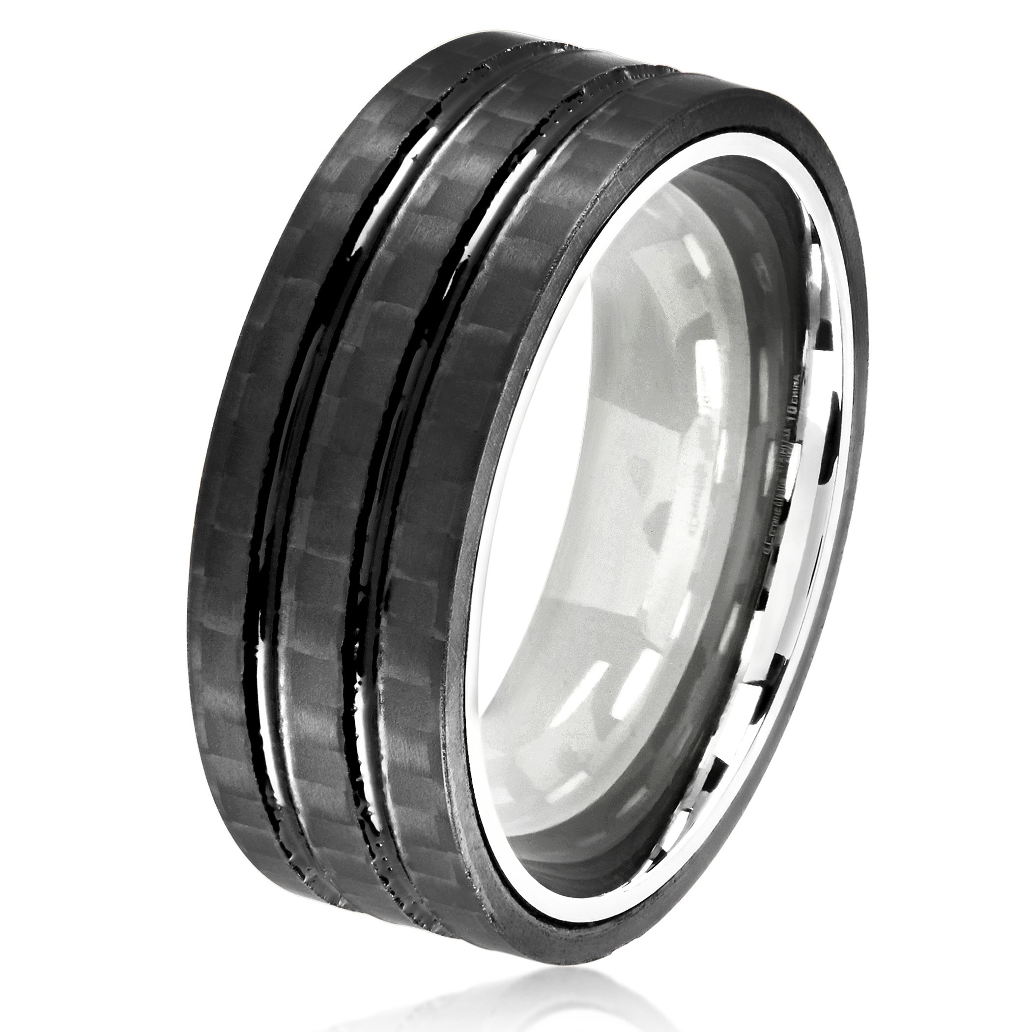 Foto 2 pulgar | Anillo West Coast Jewelry De Acero Inoxidable Y Fibra De Carbono De 8 Mm - Venta Internacional.