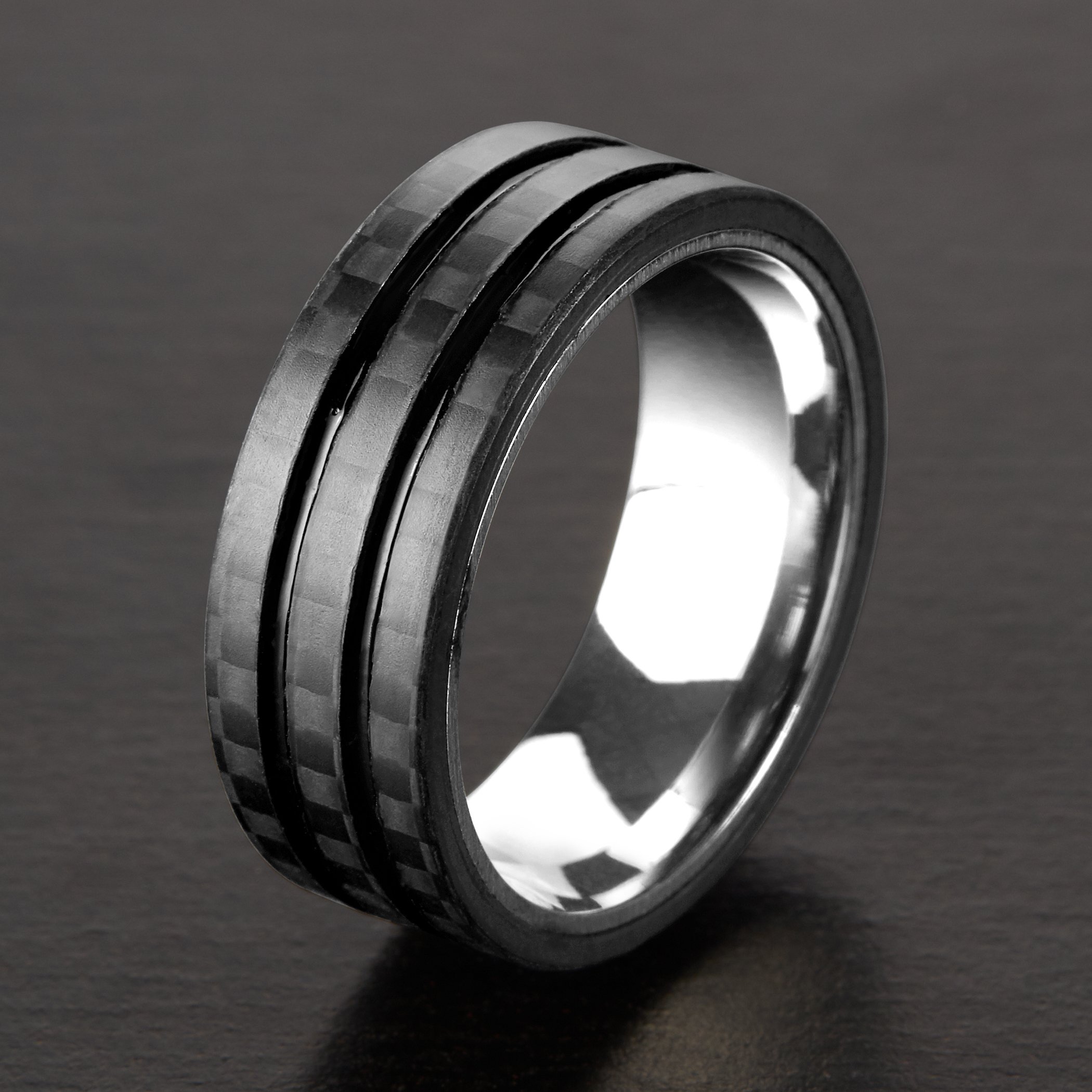 Foto 5 pulgar | Anillo West Coast Jewelry De Acero Inoxidable Y Fibra De Carbono De 8 Mm - Venta Internacional.