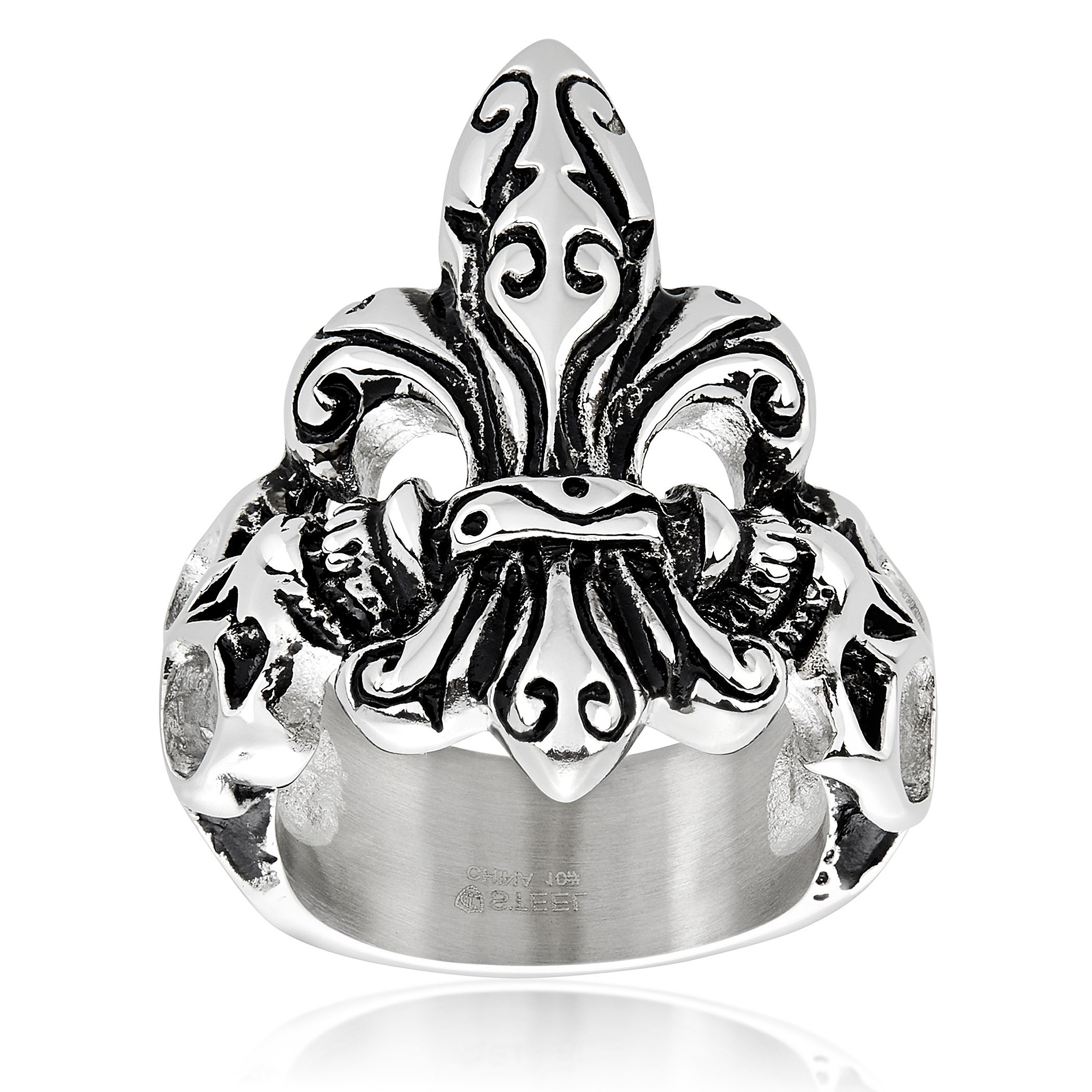 Foto 2 pulgar | Anillo West Coast Jewelry De Acero Inoxidable Envejecido Con Calavera De Flor De Lis - Venta Internacional.