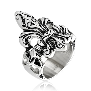 Foto 2 | Anillo West Coast Jewelry De Acero Inoxidable Envejecido Con Calavera De Flor De Lis - Venta Internacional.
