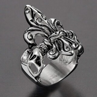 Foto 4 | Anillo West Coast Jewelry De Acero Inoxidable Envejecido Con Calavera De Flor De Lis - Venta Internacional.