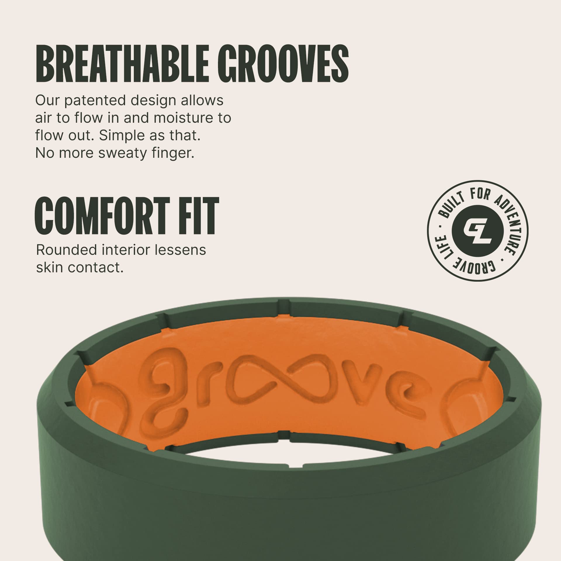Foto 4 pulgar | Anillo De Silicona Groove Life Edge Verde Musgo/naranja Talla 11 Para Hombre - Venta Internacional.