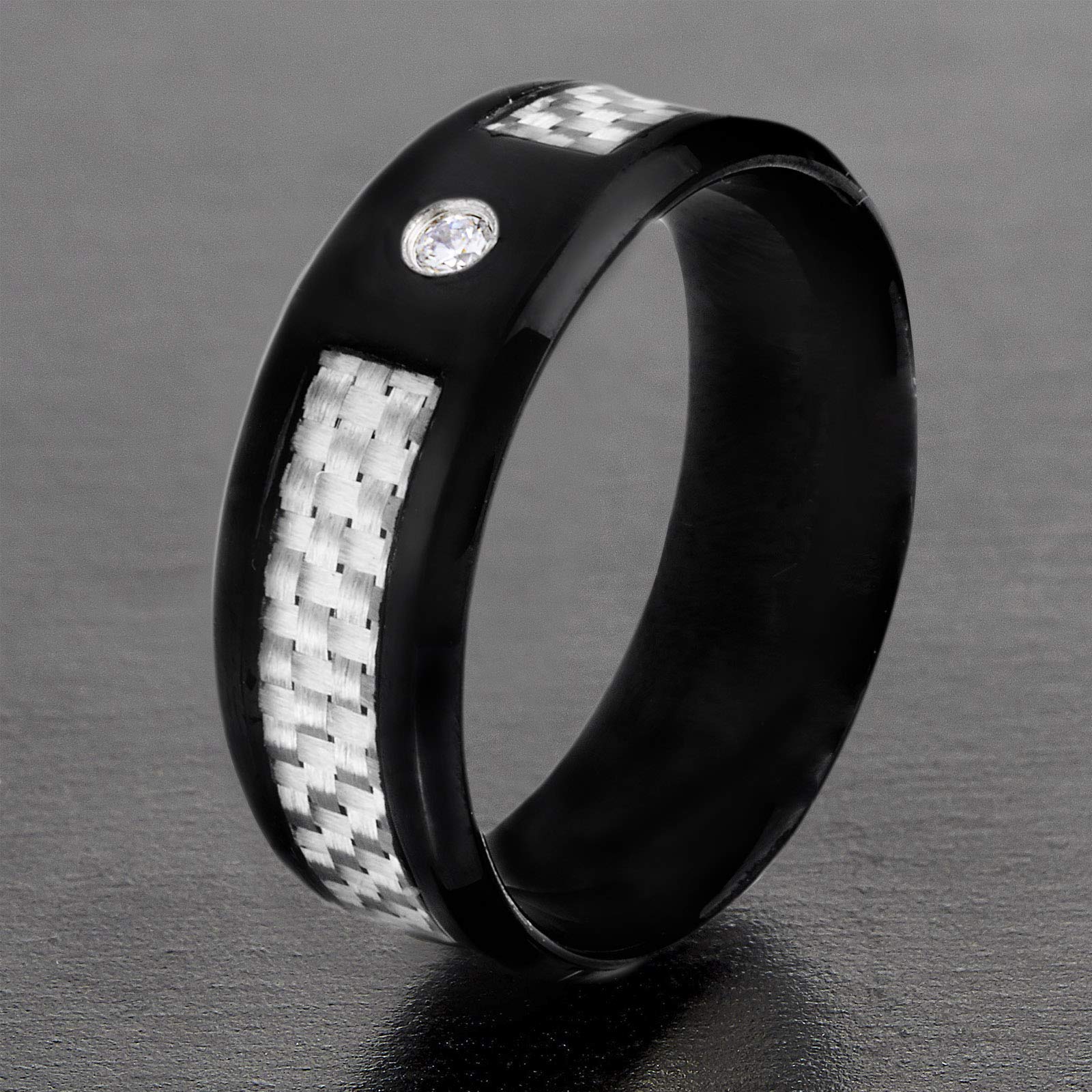 Foto 6 pulgar | Anillo West Coast Jewelry De Acero Inoxidable Negro Con Fibra De Carbono - Venta Internacional.
