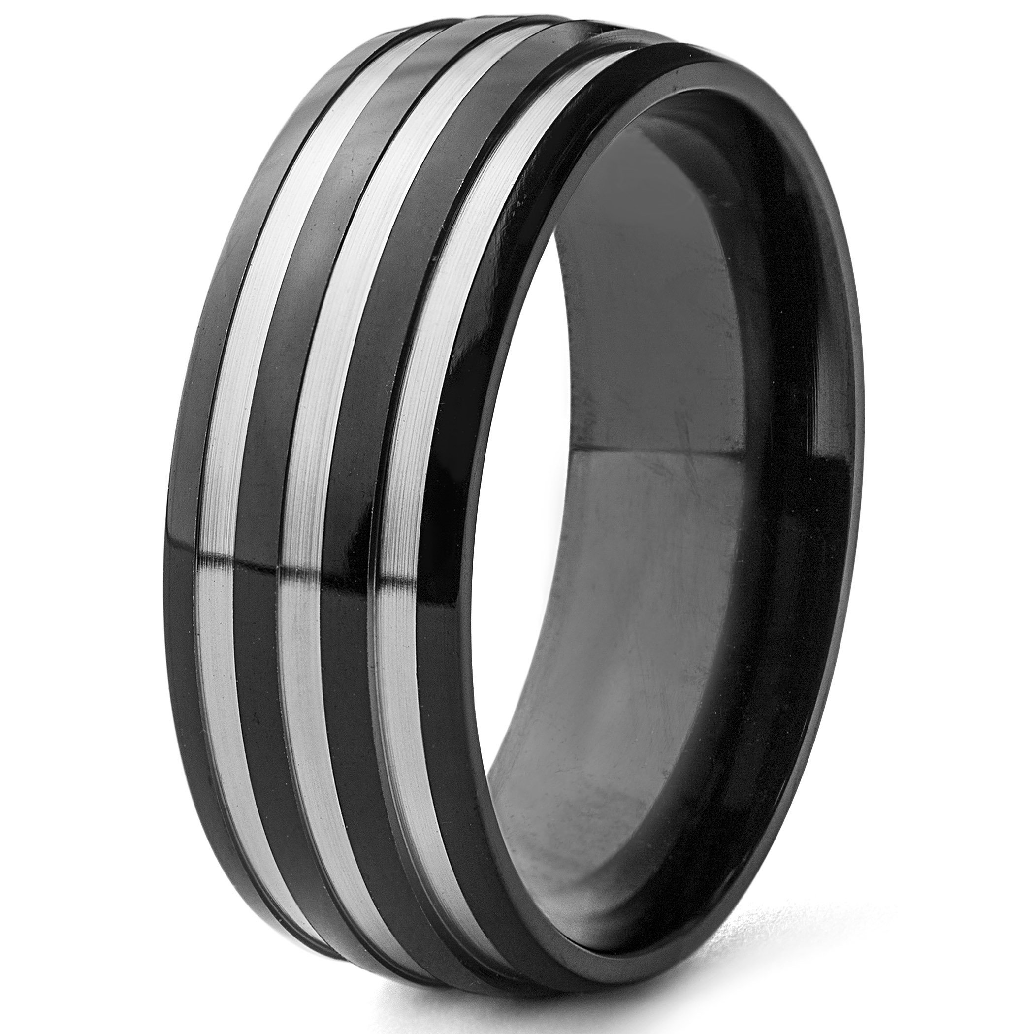 Anillo West Coast Jewelry Chapado En Negro De Titanio A Rayas De 8 Mm - Venta Internacional.
