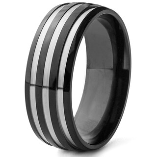 Foto 1 | Anillo West Coast Jewelry Chapado En Negro De Titanio A Rayas De 8 Mm - Venta Internacional.
