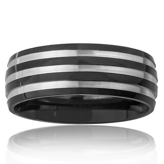 Foto 4 | Anillo West Coast Jewelry Chapado En Negro De Titanio A Rayas De 8 Mm - Venta Internacional.