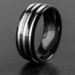 Foto 5 | Anillo West Coast Jewelry Chapado En Negro De Titanio A Rayas De 8 Mm - Venta Internacional.