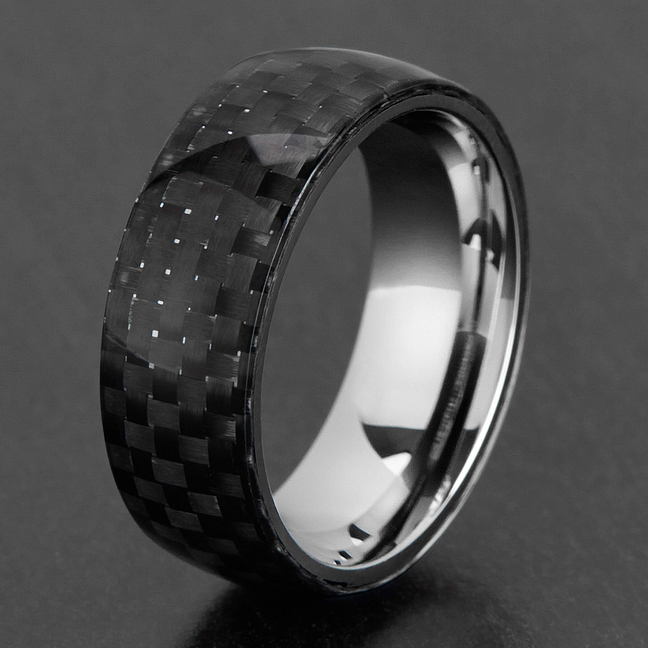 Foto 5 pulgar | Anillo West Coast Jewelry De Acero Inoxidable Y Fibra De Carbono De 8 Mm - Venta Internacional.