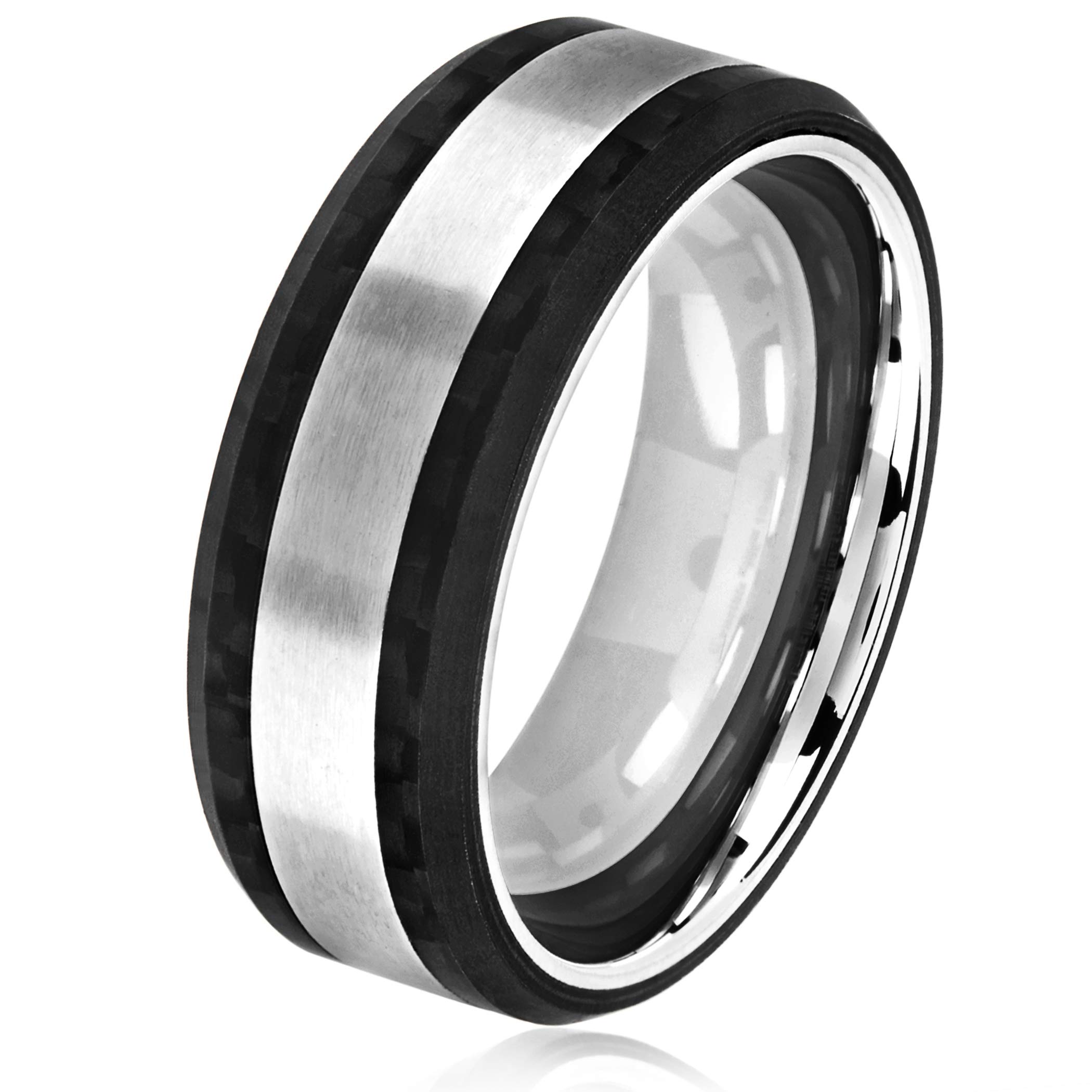 Anillo West Coast Jewelry De Acero Inoxidable Cepillado Y Fibra De Carbono - Venta Internacional.