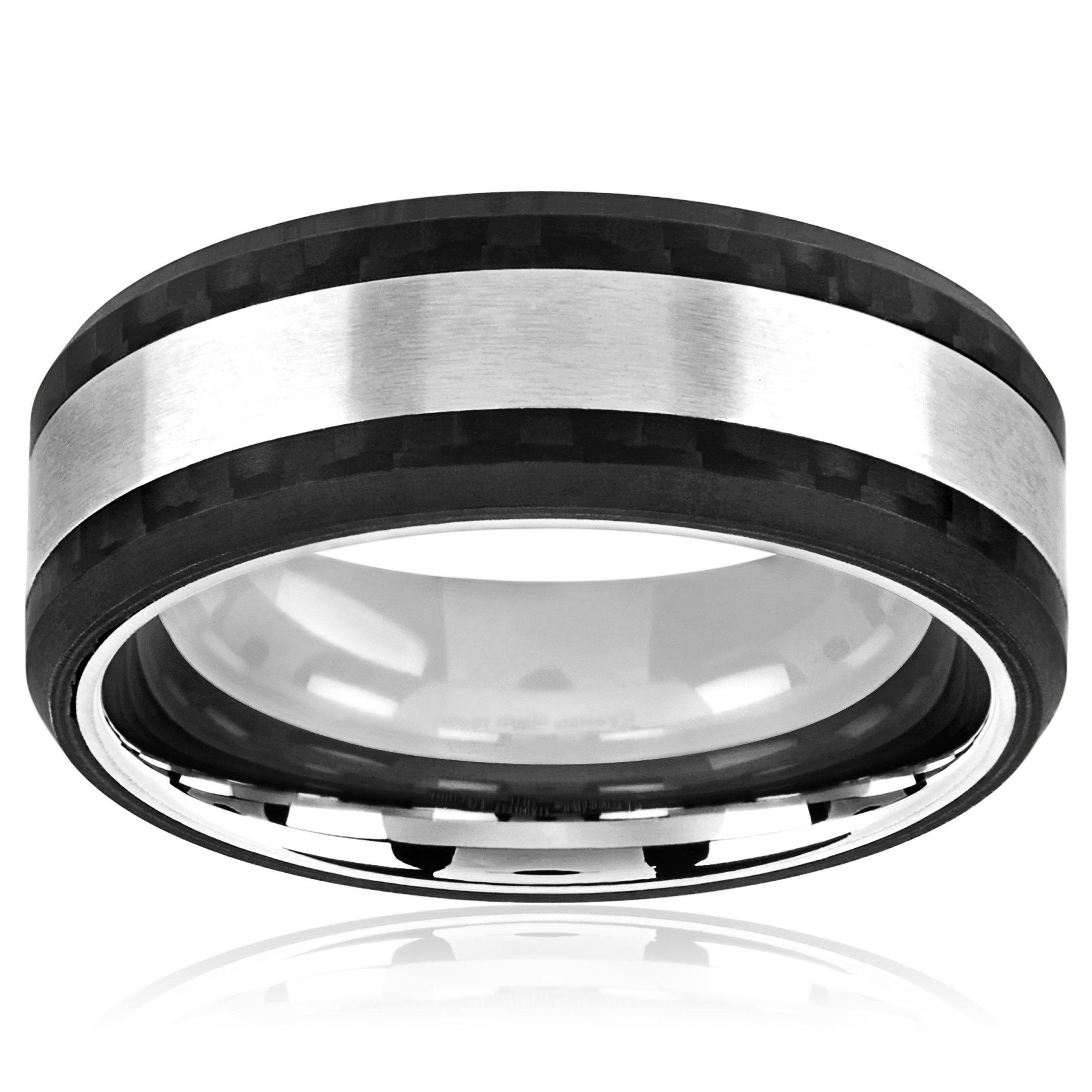 Foto 3 pulgar | Anillo West Coast Jewelry De Acero Inoxidable Cepillado Y Fibra De Carbono - Venta Internacional.