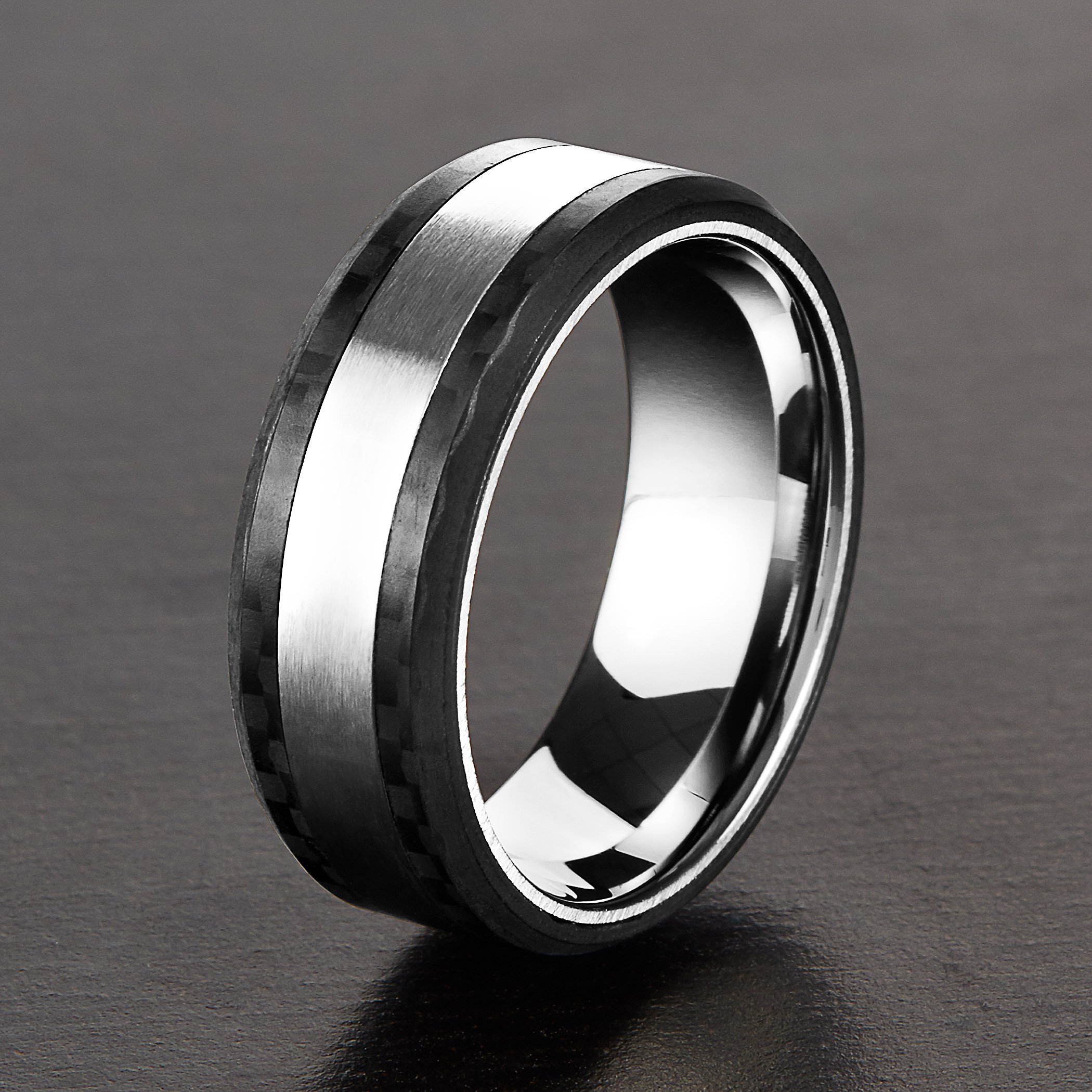 Foto 5 pulgar | Anillo West Coast Jewelry De Acero Inoxidable Cepillado Y Fibra De Carbono - Venta Internacional.