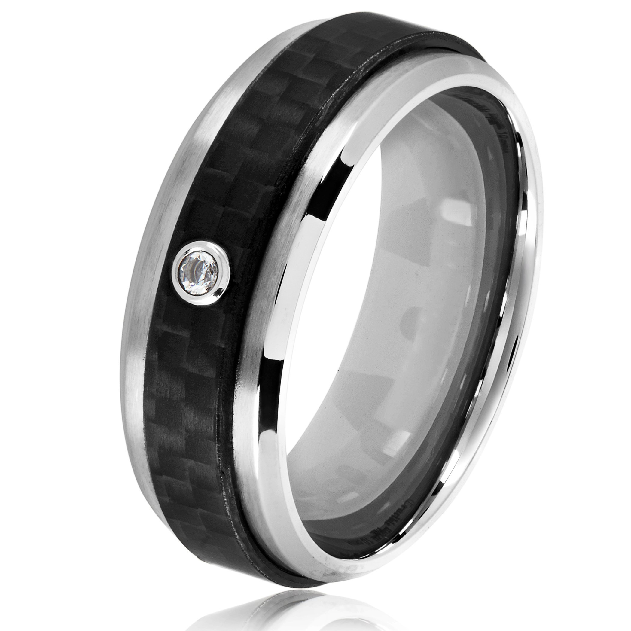 Foto 2 pulgar | Anillo West Coast Jewelry De Fibra De Carbono Y Acero Inoxidable Para Hombre - Venta Internacional.