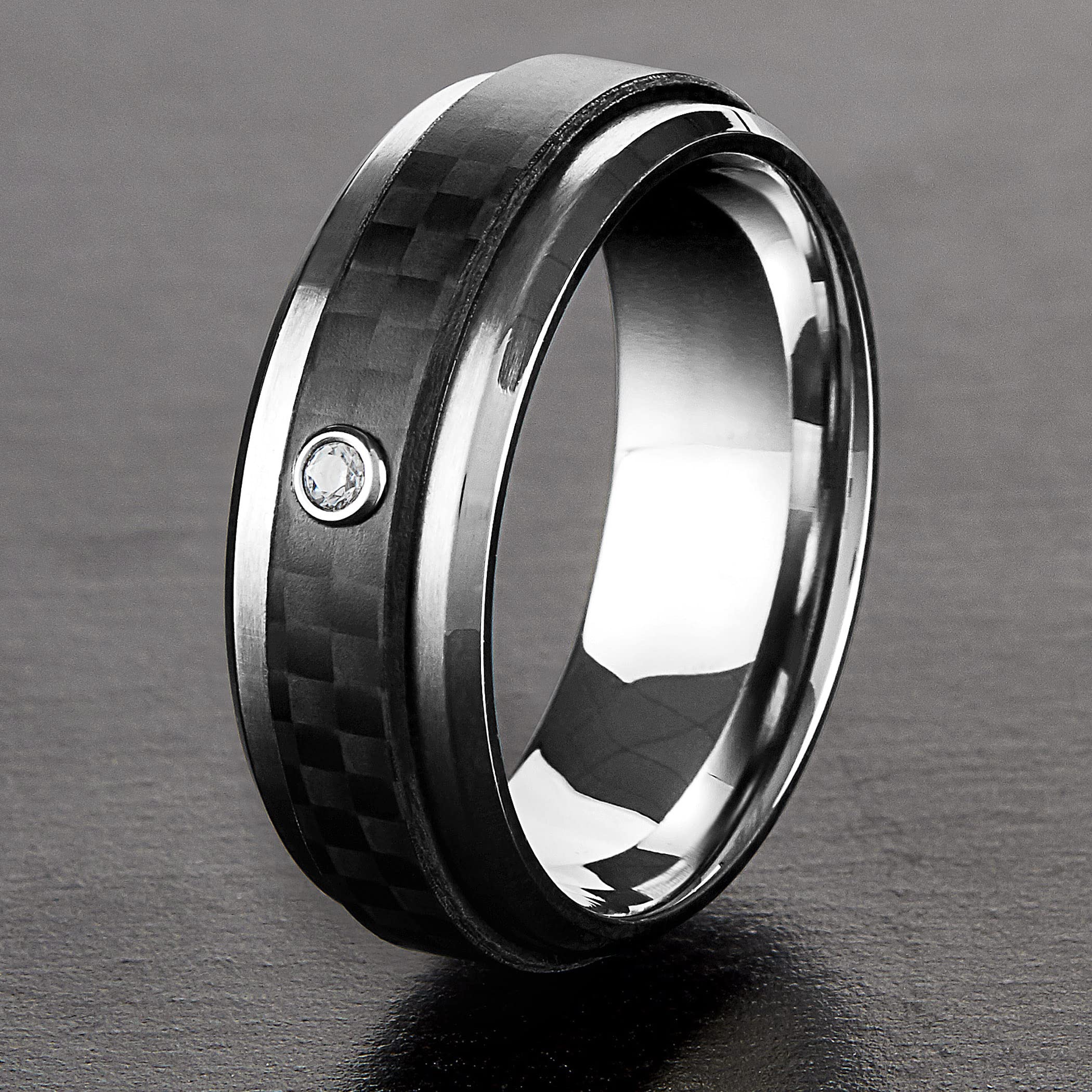 Foto 5 pulgar | Anillo West Coast Jewelry De Fibra De Carbono Y Acero Inoxidable Para Hombre - Venta Internacional.