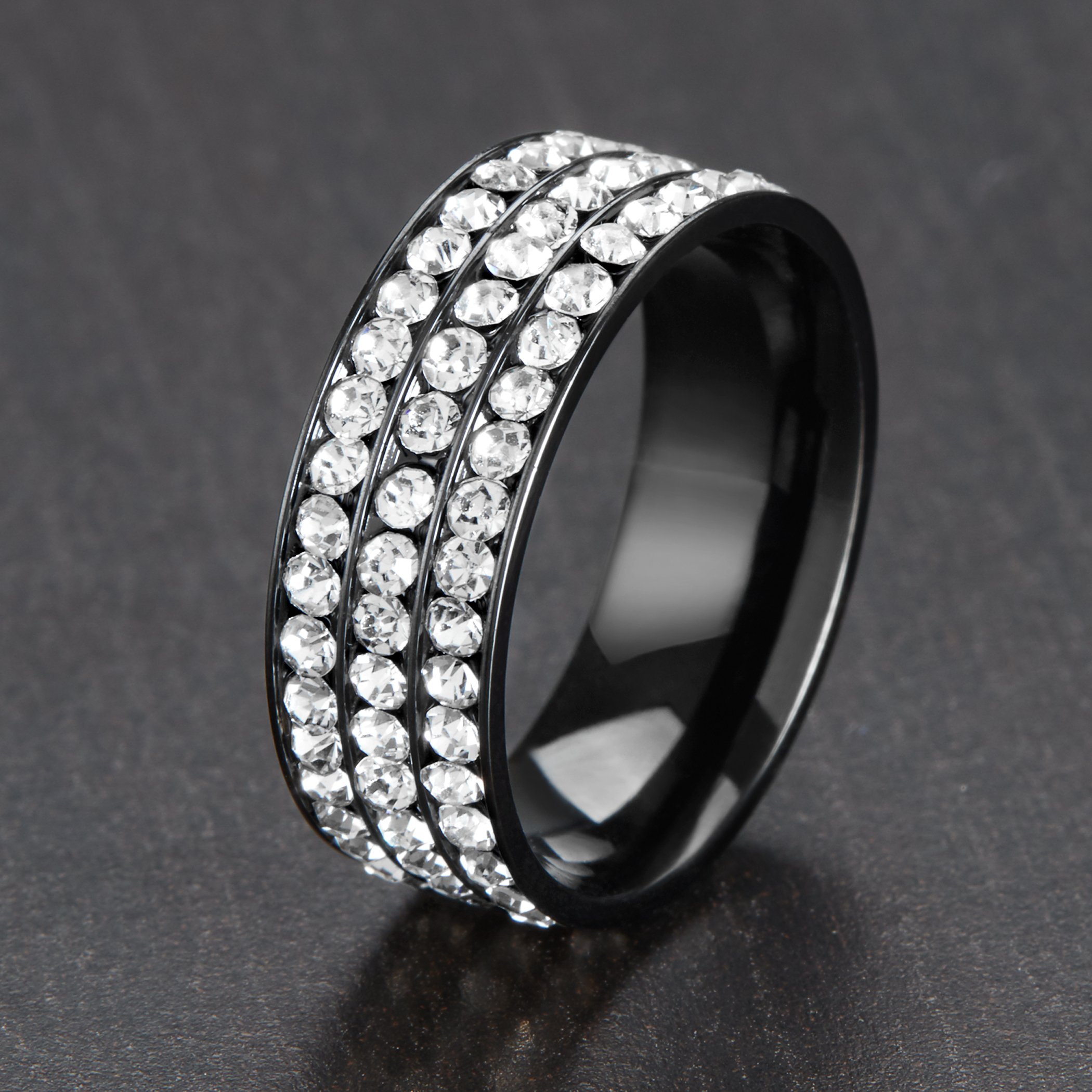 Foto 5 pulgar | Anillo West Coast Jewelry Triple Eternity Crystal De Acero Inoxidable - Venta Internacional.