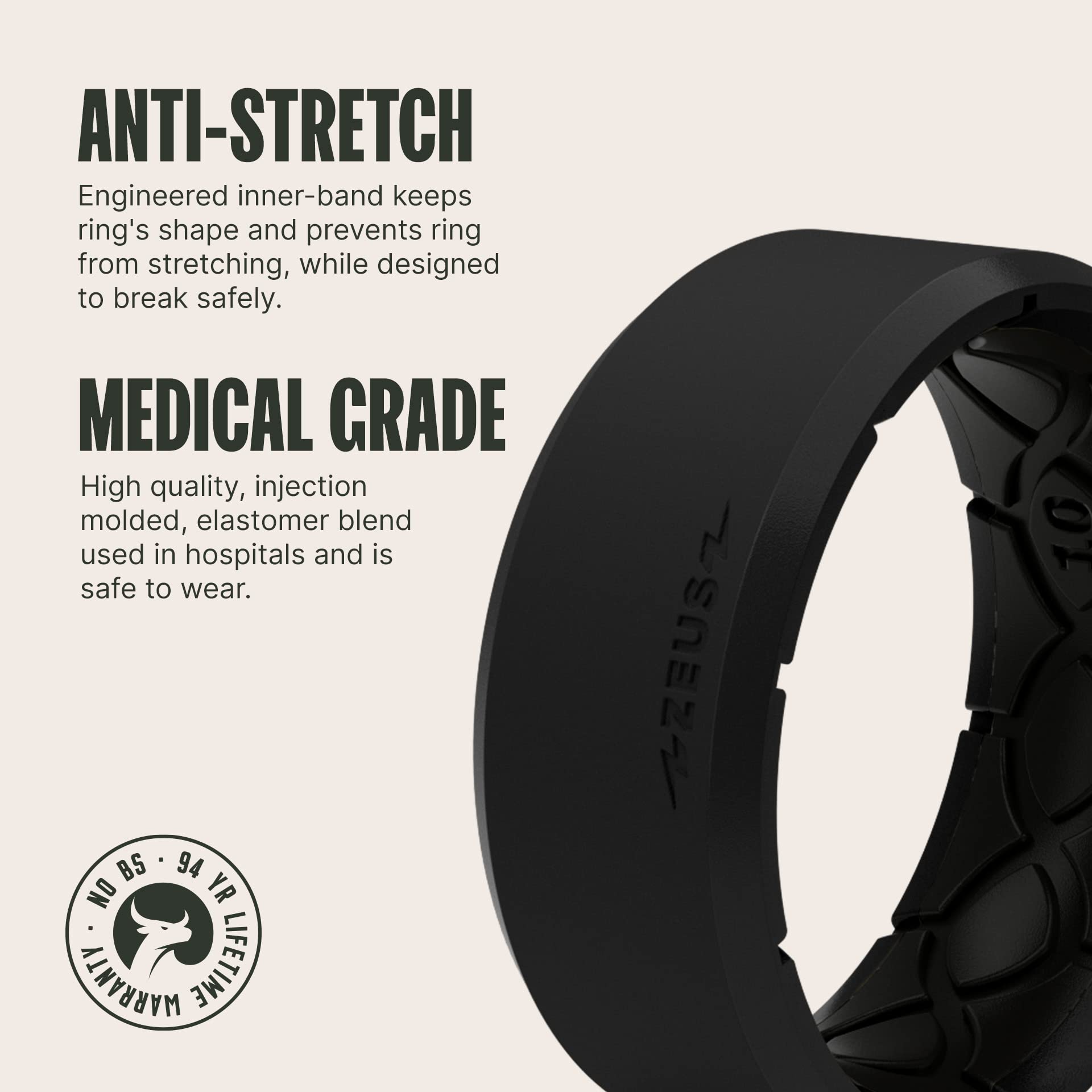 Foto 3 pulgar | Anillo De Silicona Groove Life Zeus Edge Midnight Black, Talla 9 Para Hombre - Venta Internacional.