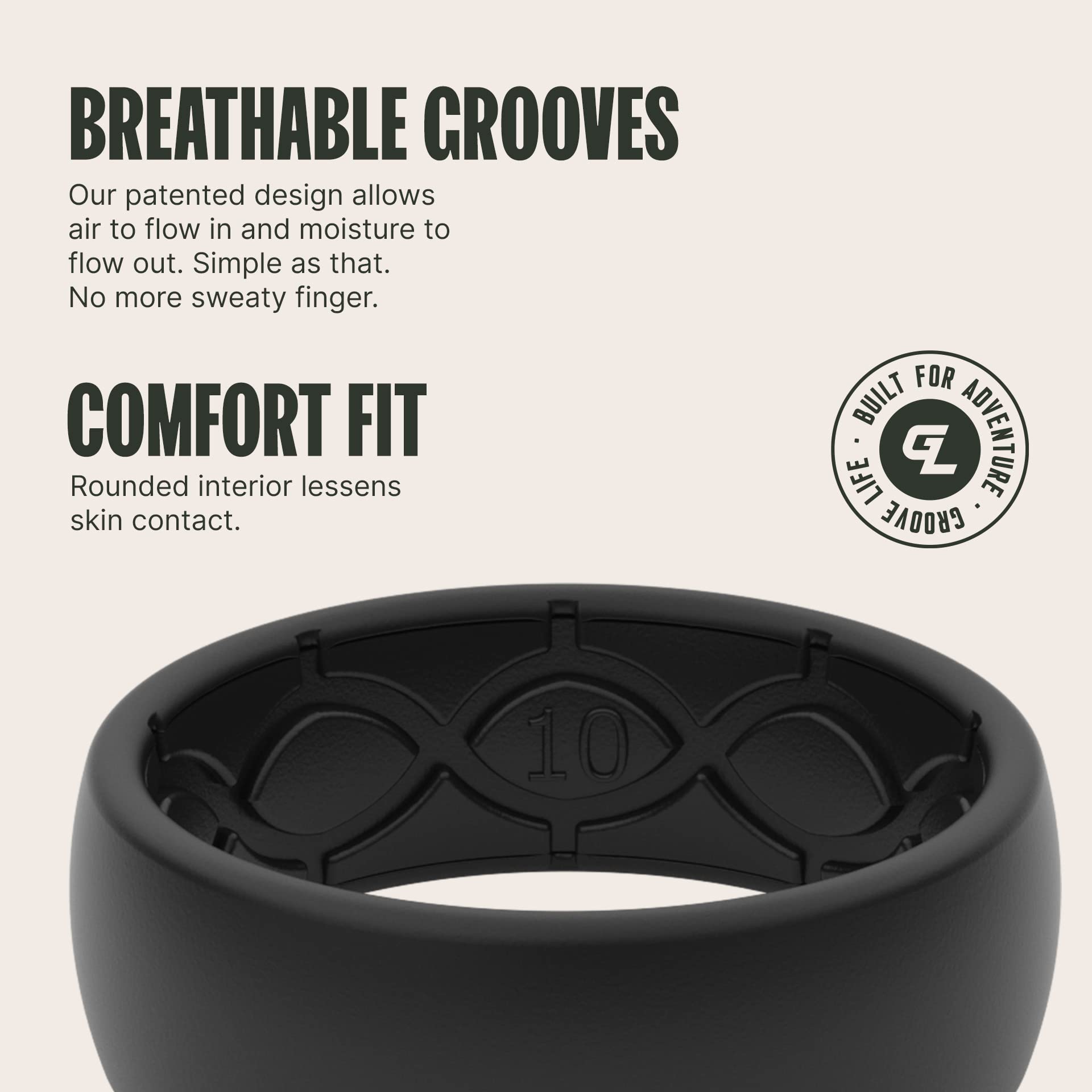 Foto 4 pulgar | Anillo De Boda Groove Life Solid, Silicona Negra Y Negra, Tamaño 9 - Venta Internacional.