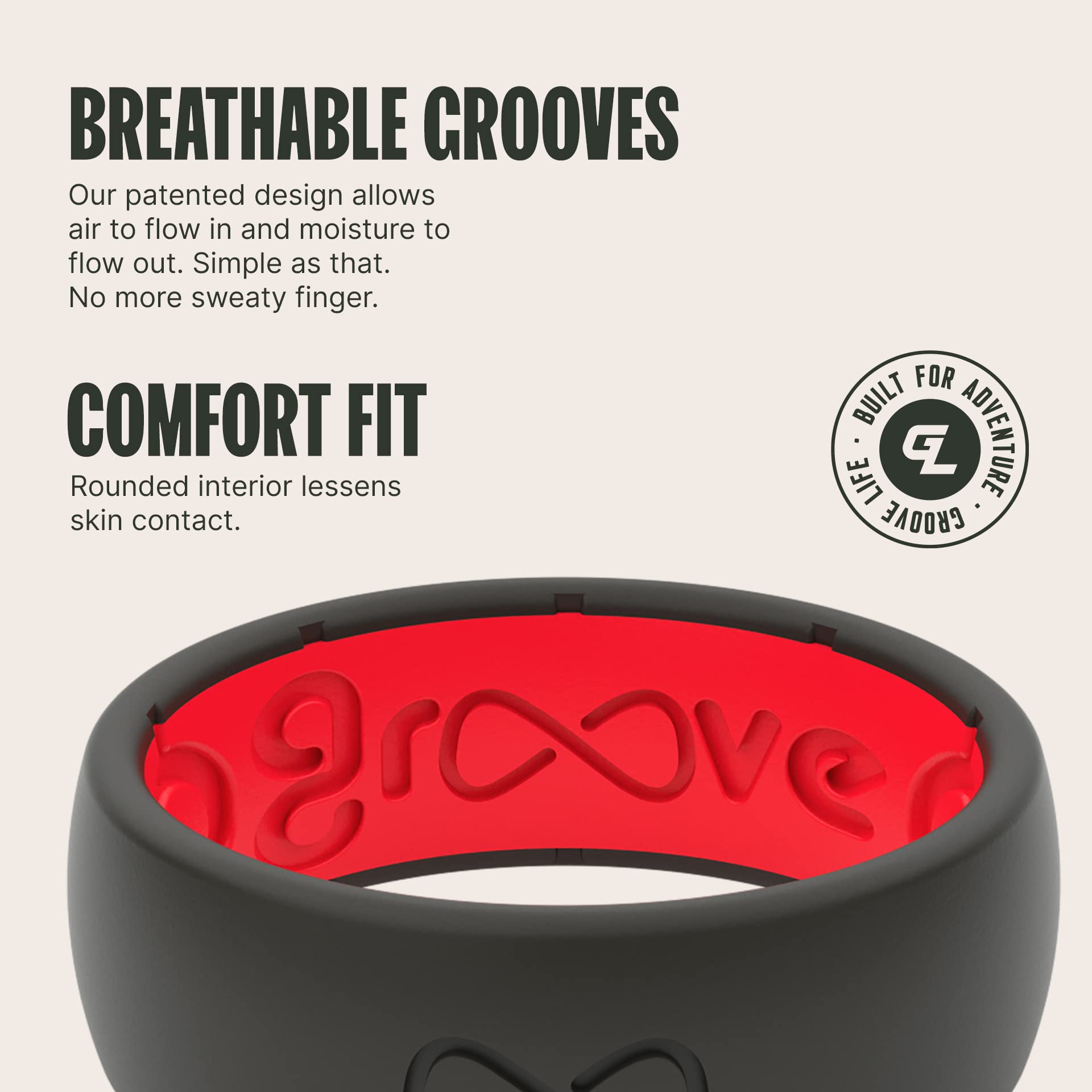 Foto 3 | Anillo De Boda Groove Life Solid, Silicona Negra Y Roja, Talla 10, Para Hombre - Venta Internacional.