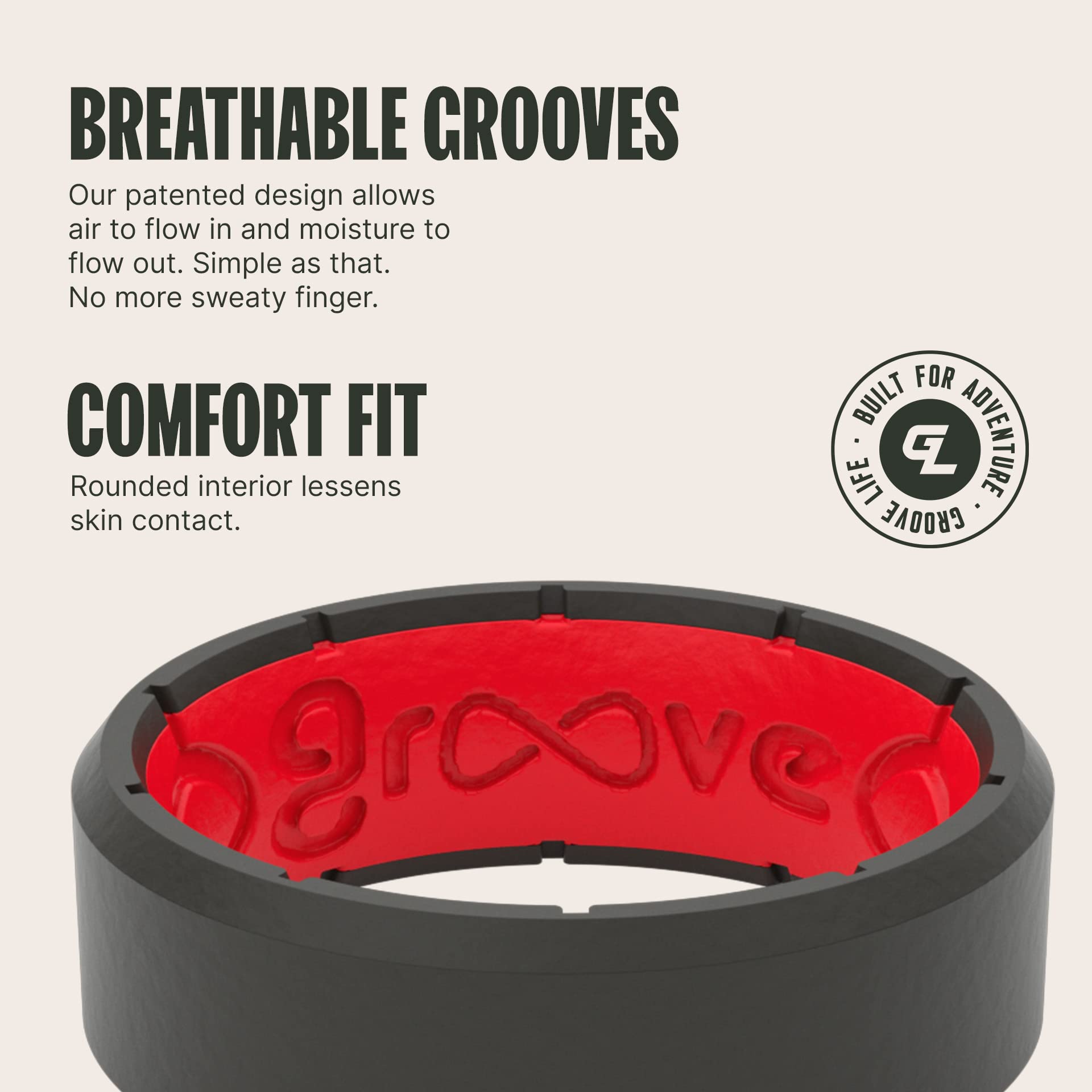 Foto 4 pulgar | Anillo De Silicona Groove Life Edge Negro/rojo Para Hombre - Talla 10 - Venta Internacional.