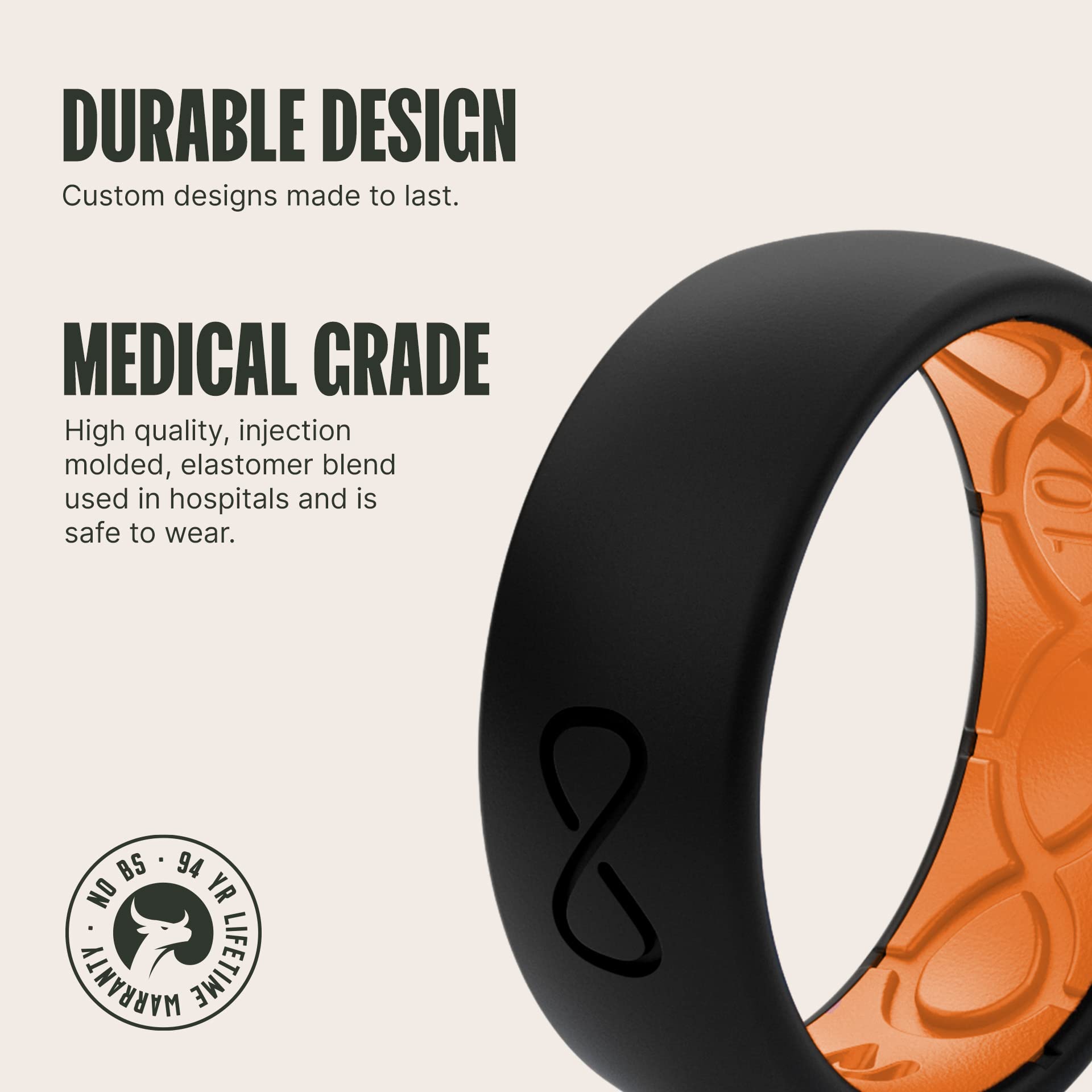 Foto 3 pulgar | Anillo De Boda De Silicona Groove Life Solid Negro/naranja Talla 11 - Venta Internacional.