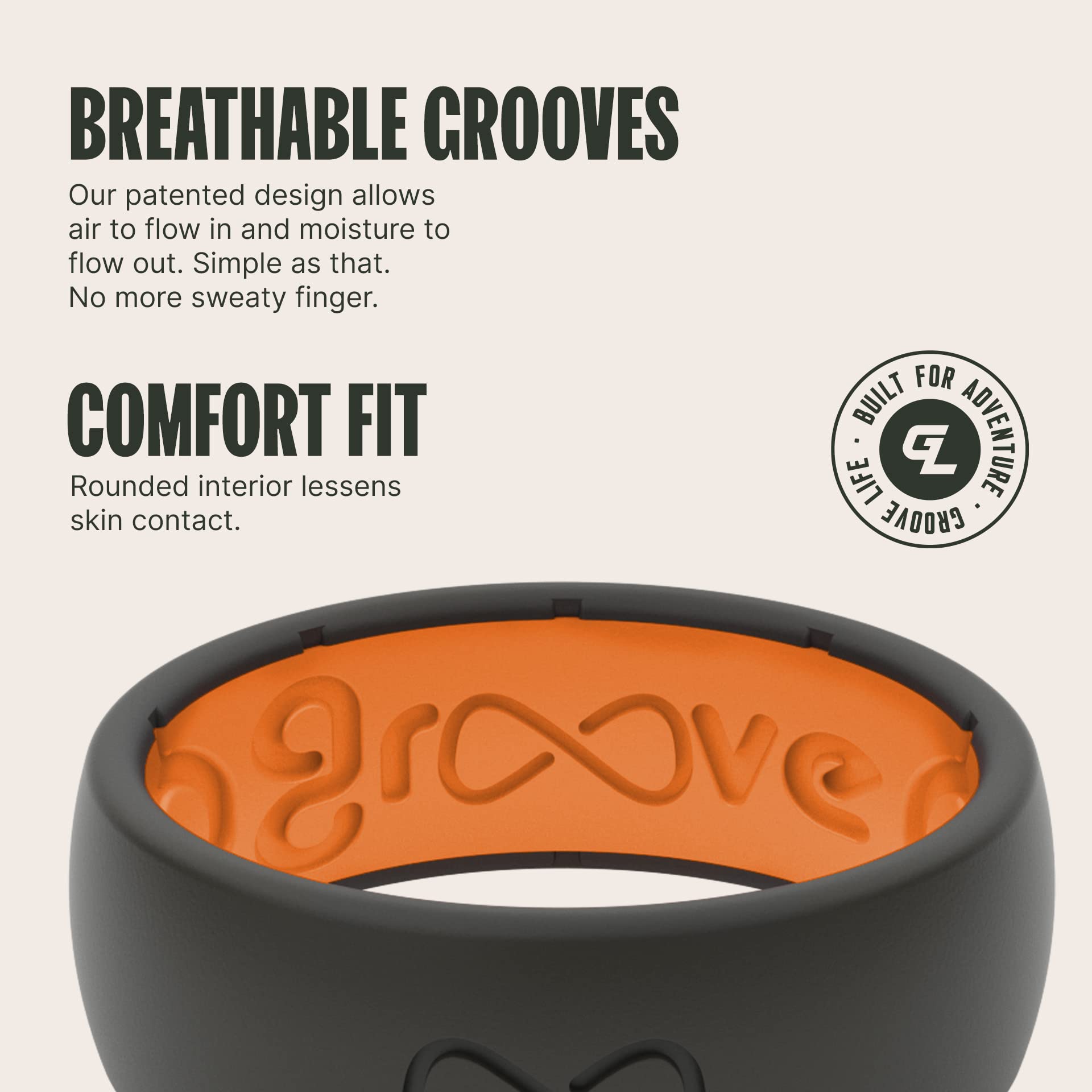 Foto 4 pulgar | Anillo De Boda De Silicona Groove Life Solid Negro/naranja Talla 11 - Venta Internacional.