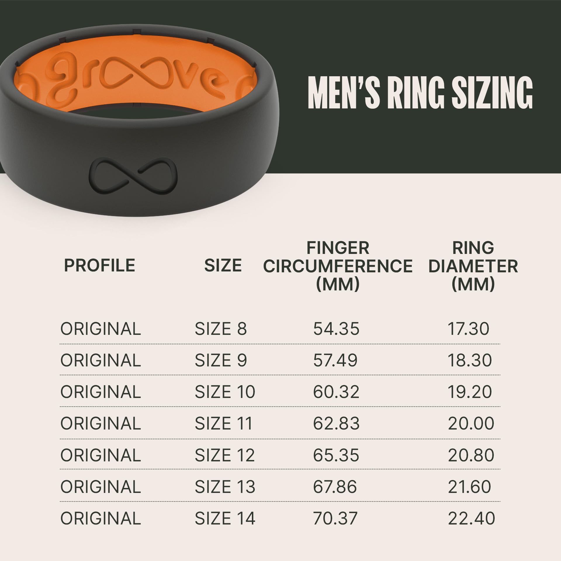 Foto 5 | Anillo De Boda De Silicona Groove Life Solid Negro/naranja Talla 11 - Venta Internacional.