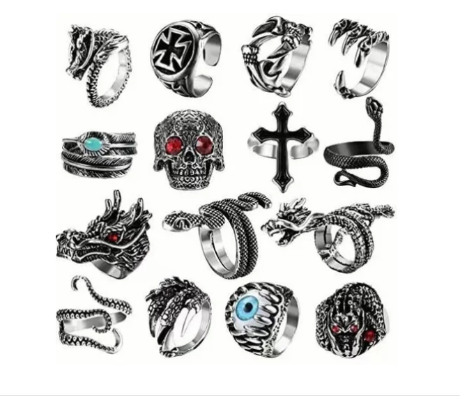 Foto 2 pulgar | 15 Anillos De Ajustable Gótica Para Hombres