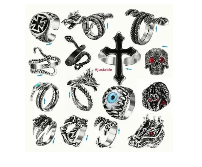 Foto 3 pulgar | 15 Anillos De Ajustable Gótica Para Hombres