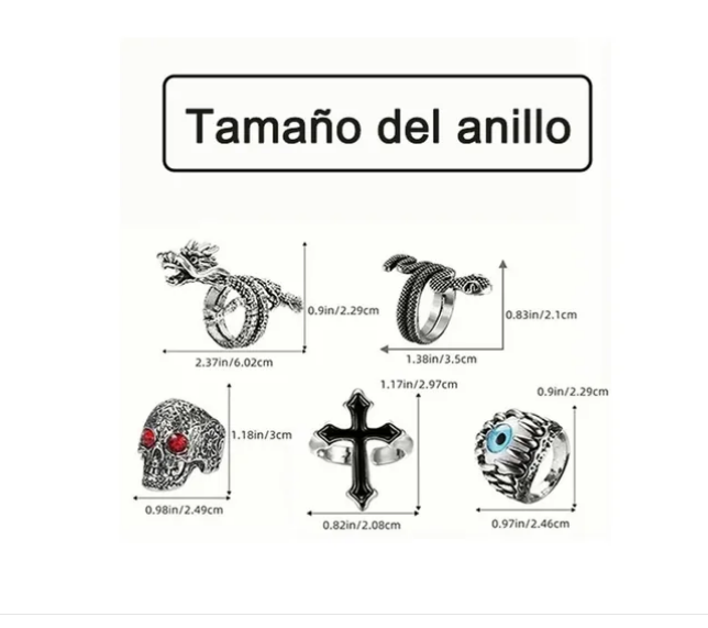 Foto 4 pulgar | 15 Anillos De Ajustable Gótica Para Hombres