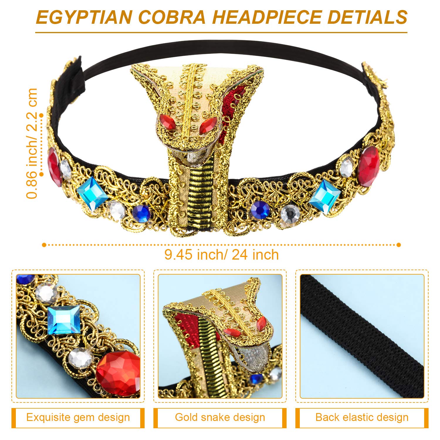 Foto 4 pulgar | Costume Accessories Hicarer - Tocado Egipcio Con 2 Brazaletes Con Forma De Serpiente - Venta Internacional.