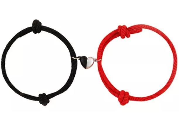 Foto 2 pulgar | Pulseras Ajustables con Imán Love Amor Eterno Rojo y Negro para Parejas