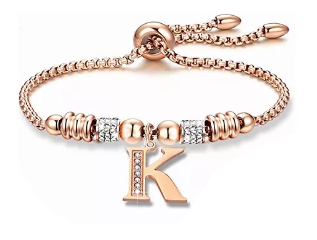 Pulsera Wünd con Letra Inicial "K" Color Oro Rosado