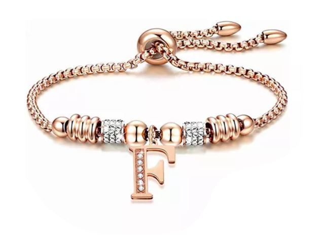 Pulsera Wünd con Letra Inicial "F" Color Oro Rosado