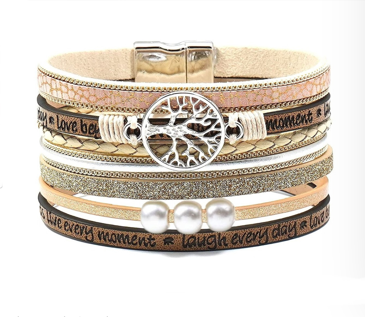 Pulsera Wünd de Cuero con Árbol de la Vida para Mujer